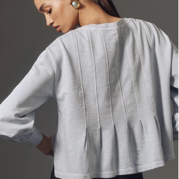 Pilcro Anthropologie Box Pleated Sky Blue Cotton Sweatshirt Top Sz M $129.94 - Picture 2 of 10